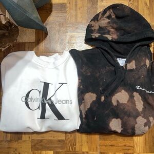 Bundle of Calvin Klein Sweatshirt and tie dye Champion Hoodie, Men’s Size LG
